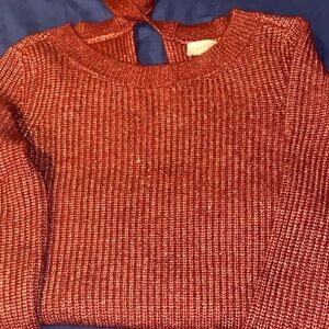 LOFT Women's Red/Metallic Sweater